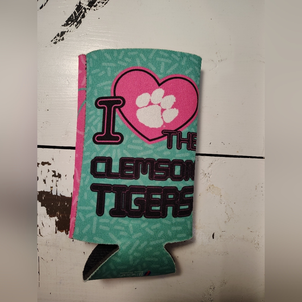 Official License Clemson Can Koozie "I Love The Clemson Tigers"